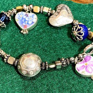 JSVR Jacquelyn Jacqueline Smiley Sterling 950 Flower Porcelain Revival Bracelet
